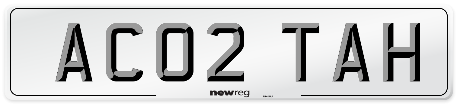 AC02 TAH Number Plate from New Reg